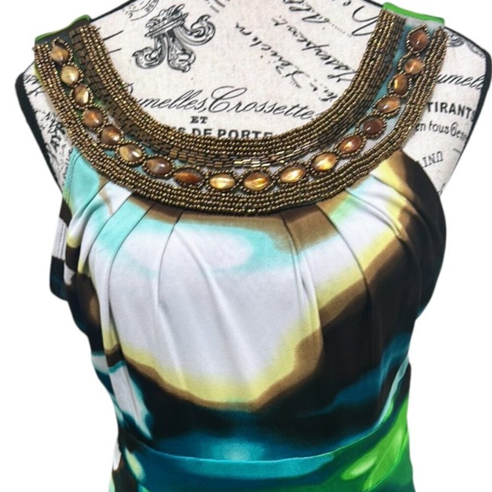 Bisou Bisou Beaded Neck Abstract Mini Dress A-Line Sleeveless Women’s 10